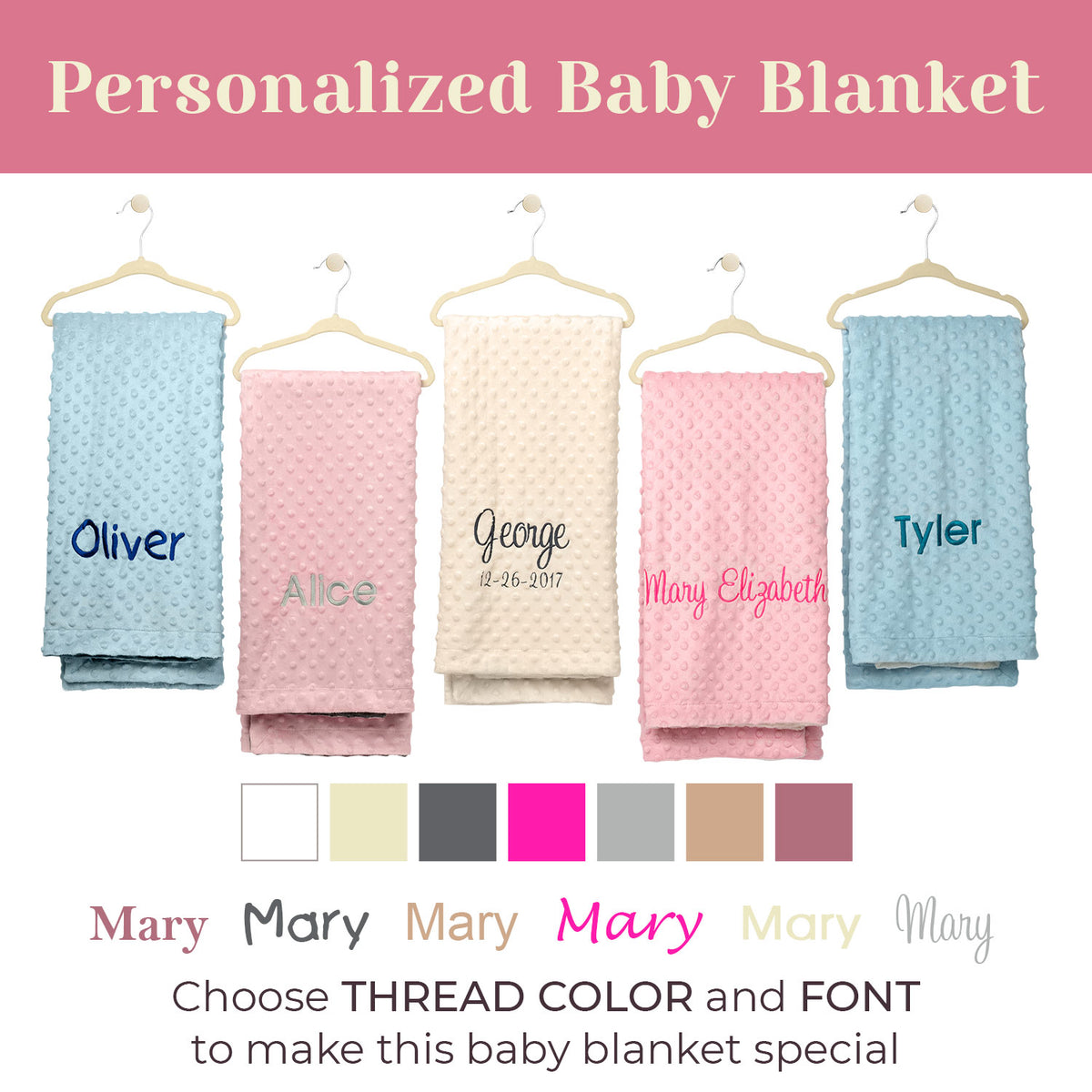 Personalized Baby Blanket Minky Dot Baby Blanket Pink Gray