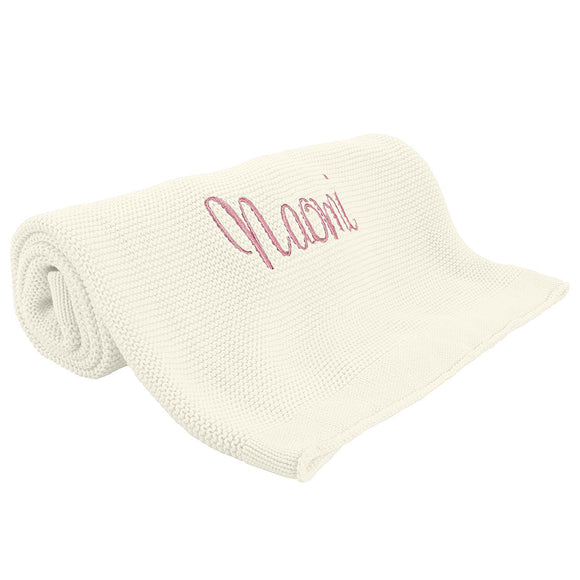 Personalized Baby Blanket, Cotton Knit Blanket Ivory