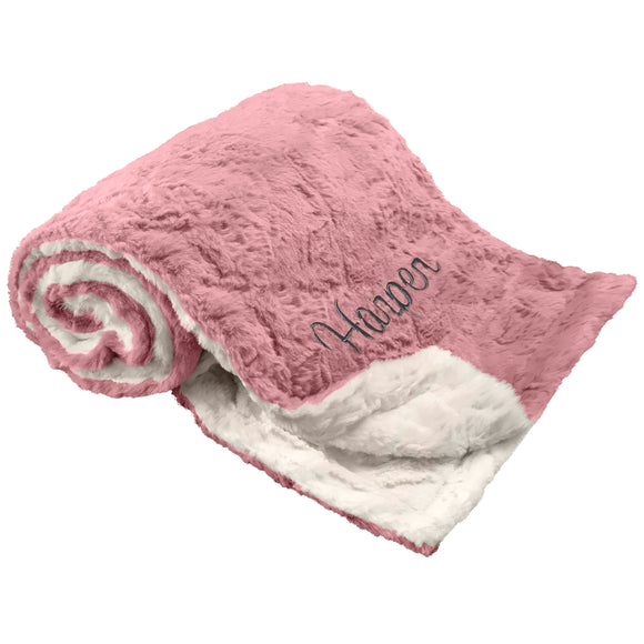 Personalized Baby Blanket, Luxury Faux Fur Baby Blanket, Mauve Pink+Ivory