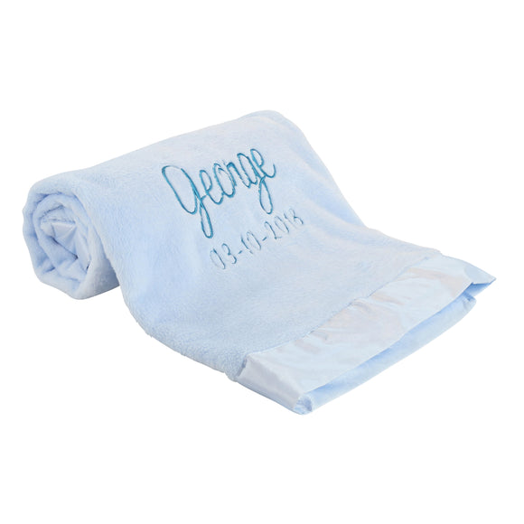 Personalized Baby Blanket, Fleece with Satin Trim; Blue