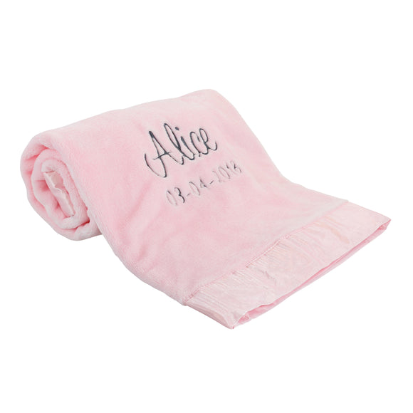 Personalized Baby Blanket, Fleece with Satin Trim; Pink