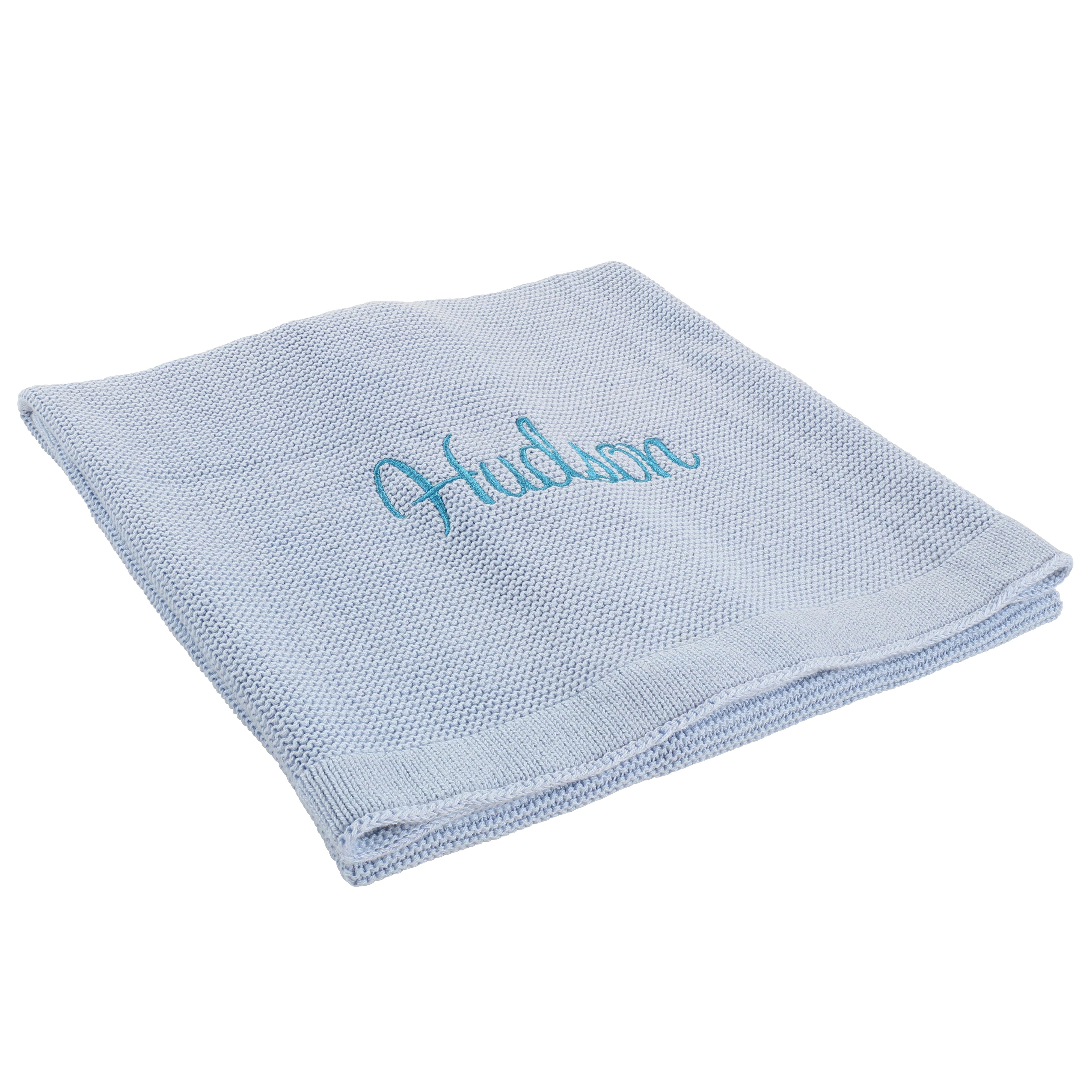 Personalized Baby Blanket, Cotton Knit Blanket Blue
