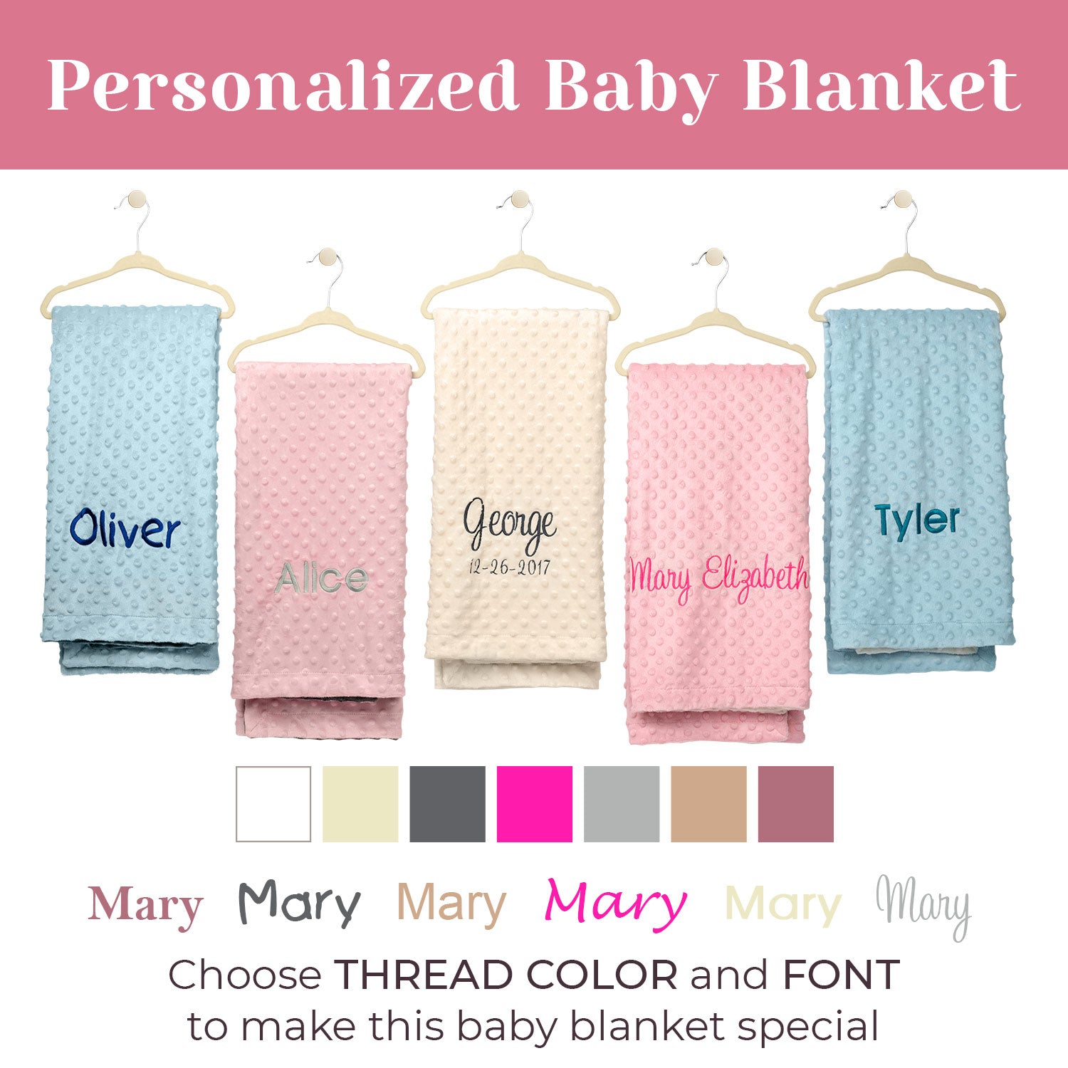 Personalized Baby Blanket Minky Dot Baby Blanket Pink+Ivory