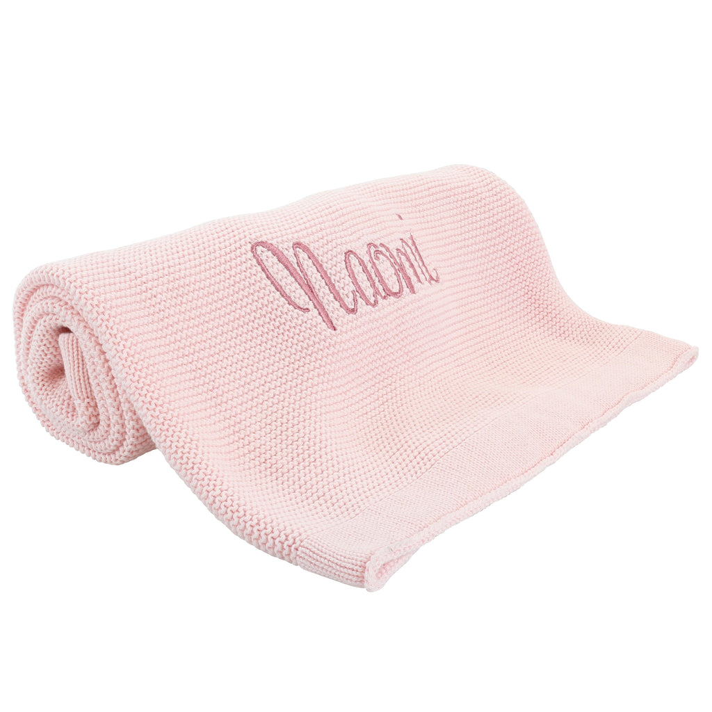 Personalized Baby Blanket, Cotton Knit Blanket Pink