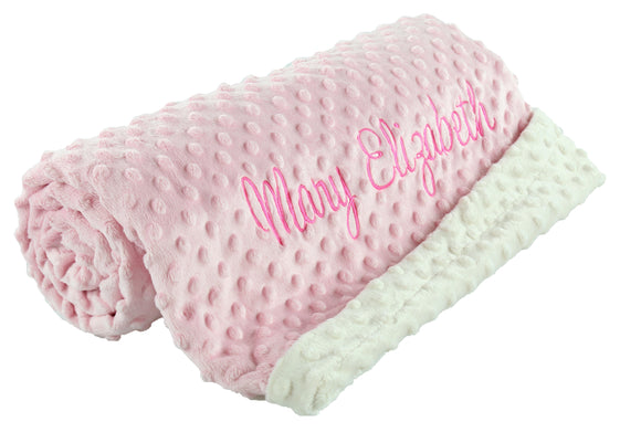 Personalized Baby Blanket Minky Dot Baby Blanket Pink+Ivory