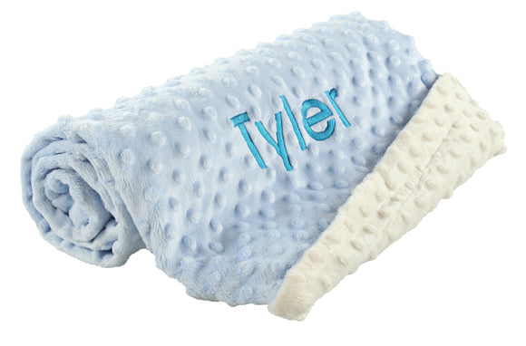 Personalized Baby Blanket, Minky Dot Baby Blanket Blue+Ivory