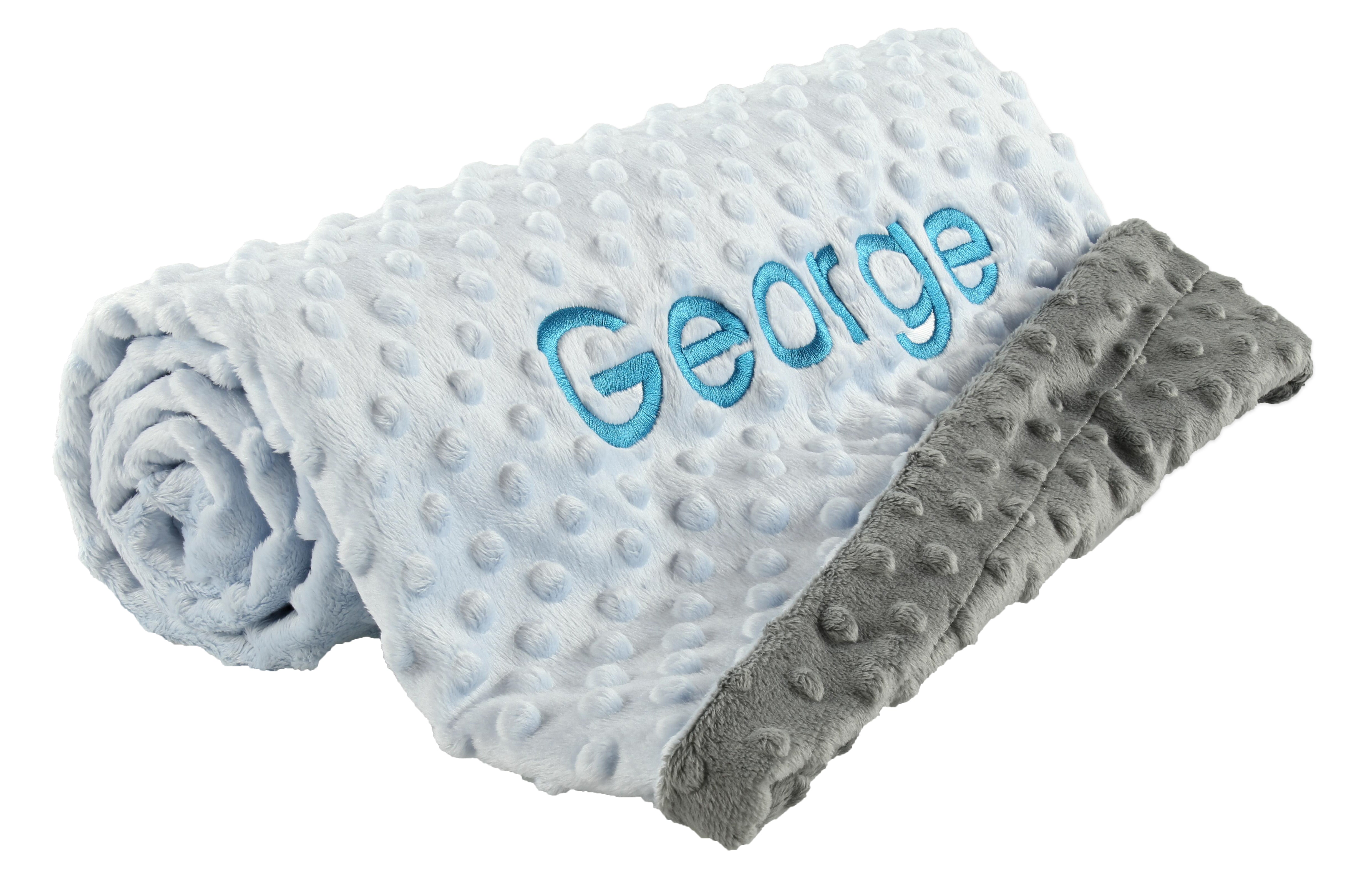 Personalized Baby Blanket, Minky Dot Baby Blanket Blue+Gray