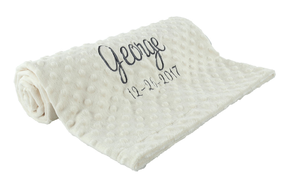 Personalized Baby Blanket Minky Dot Baby Blanket Ivory+Ivory